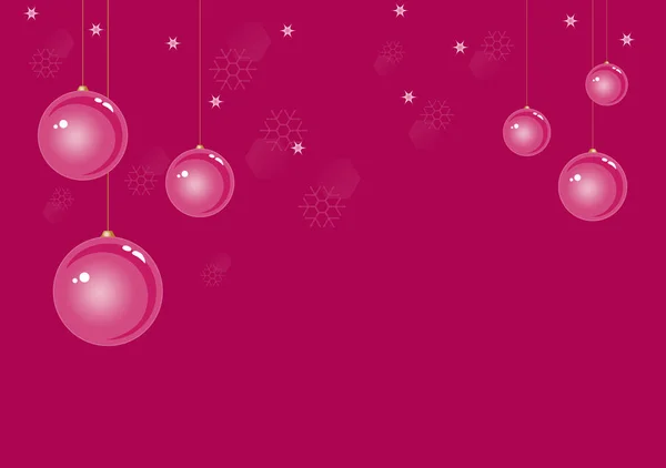 Christmas Balls Dark Pink Winter Background Snowflakes Stars New Year — Stock Vector