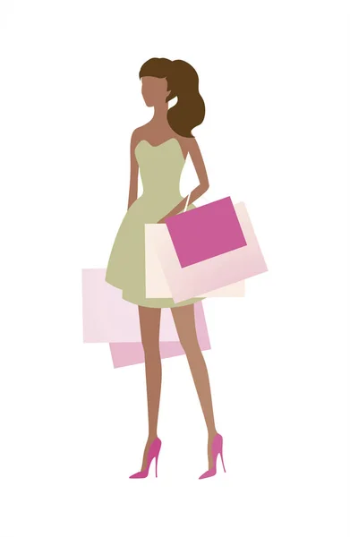 Elegant Young Woman Shopping Bags Vector Eps Cmyk — Stock Vector