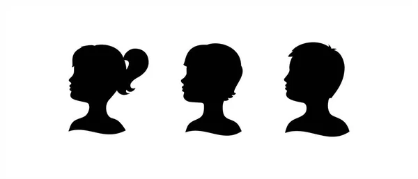 Childrens Heads Profile Set Silhouettes Isolated White Background Vector — Stock Vector