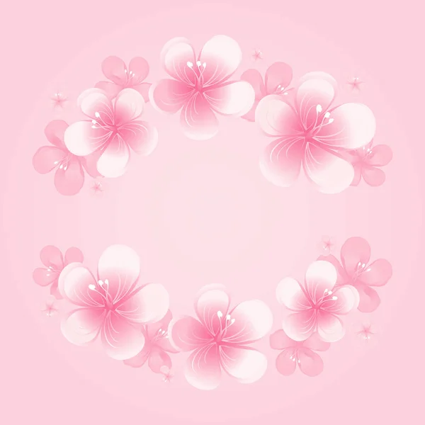 Licht Roze Bloemen Frame Geïsoleerd Roze Achtergrond Appelboom Bloemen Kersenbloesem — Stockvector