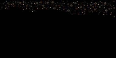 Koyu arkaplanda altın kar taneleri ve yıldızlar. Kış Noel arkaplanı. Vektör