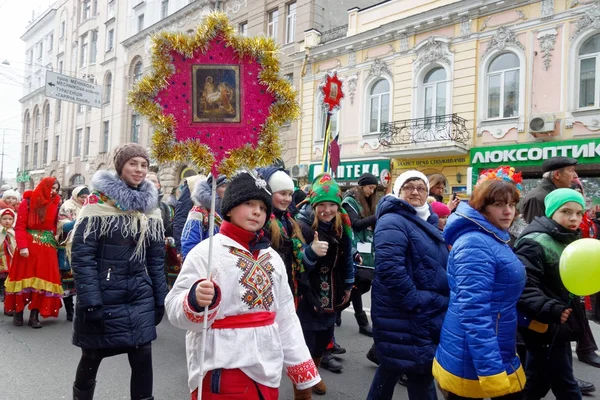 Харьков Украина Января 2018 Года Участники Традиционного Рождественского Парада Сцена — стоковое фото