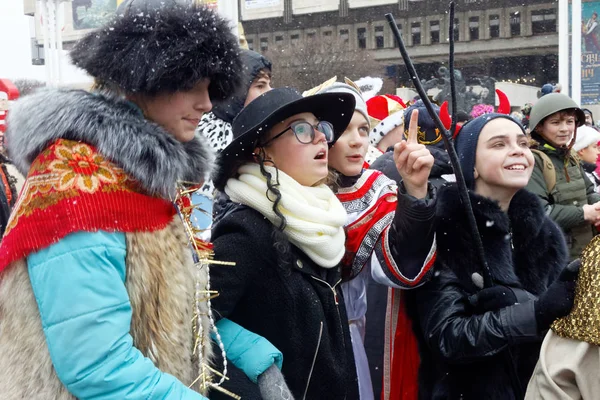 Kharkiv Ucrânia Janeiro 2018 Participantes Tradicional Natal Verteps Parade Presépio — Fotografia de Stock