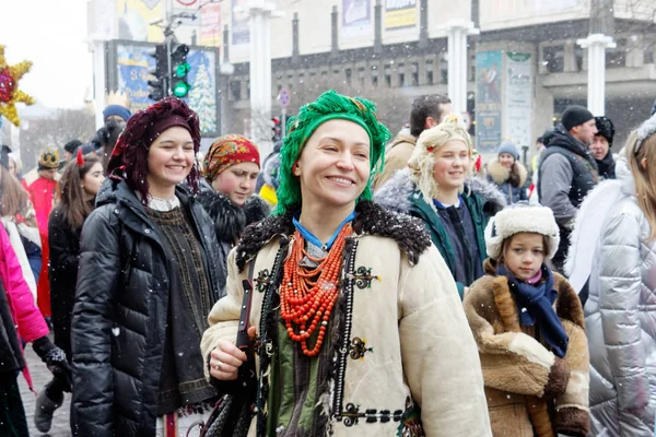 Kharkiv Oekraïne Carols Januari 2018 Deelnemers Traditionele Kerst Verteps Parade — Stockfoto
