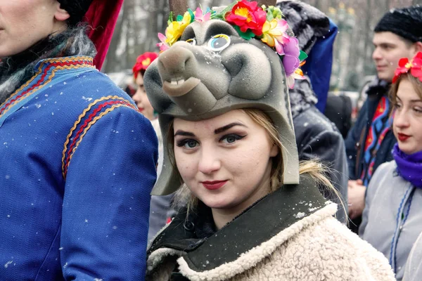 Kharkiv Ucrânia Janeiro 2018 Participantes Tradicional Natal Verteps Parade Presépio — Fotografia de Stock