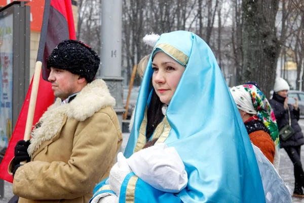 Kharkiv Oekraïne Carols Januari 2018 Deelnemers Traditionele Kerst Verteps Parade — Stockfoto