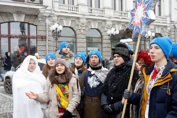 Kharkiv Ukrajna Január 2018 Résztvevők Hagyományos Karácsonyi Verteps Parade Születés — Stock Fotó