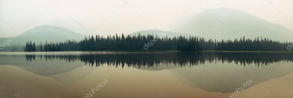 Foggy mountain lake