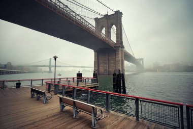 Brooklyn Bridge in foggy day  clipart