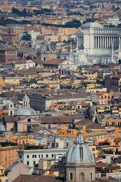 Rome city historical architecture view from top of St. Peters Basilica in Vatican City.