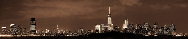New York City at night with urban architecture