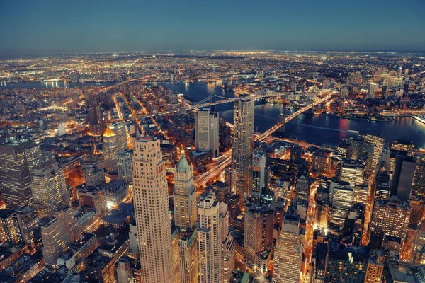 New York City downtown at night — Stock Photo, Image