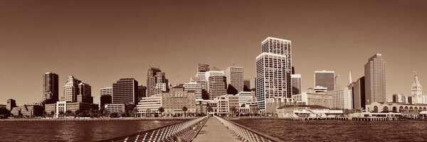 San Francisco city skyline panorama with urban architectures from pier.