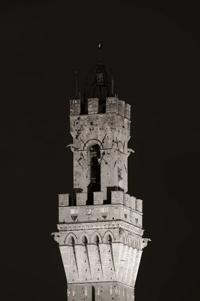 Siena City Hall zvonice v noci — Stock fotografie