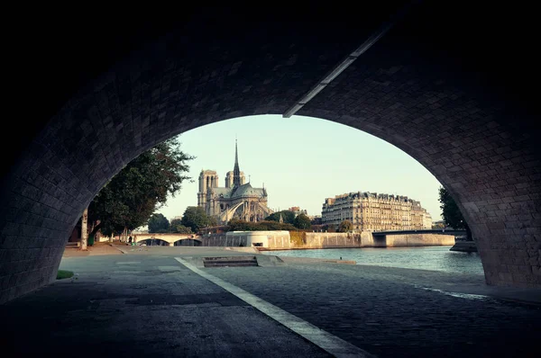 Río Sena con catedral de Notre-Dame —  Fotos de Stock