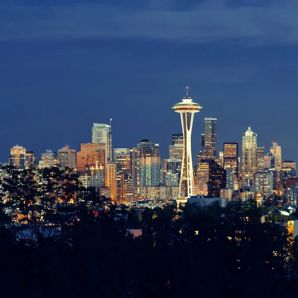 Seattle cidade skyline noite — Fotografia de Stock