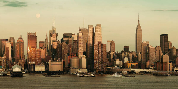 New York City skyscrapers rooftops urban view.