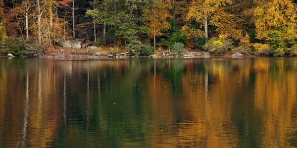 Fogliame colorato autunno con riflesso lago — Foto Stock