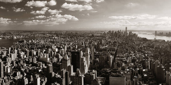 New York City downtown skyline panoramic view.