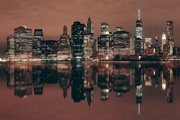 Manhattan Architettura del centro di notte — Foto Stock