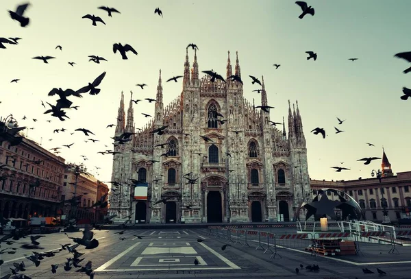 Milan Cathedral Square s holuby — Stock fotografie