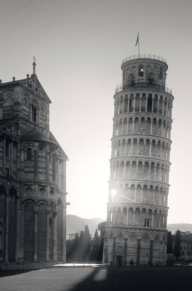 Leaning tower in Pisa at sunrise