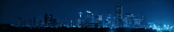 Calgary downtown panorama at night in Alberta, Canada.