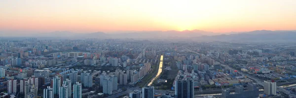 Pequim pôr-do-sol vista aérea — Fotografia de Stock