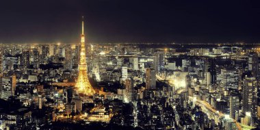 Tokyo Kulesi ve şehir manzarası çatı