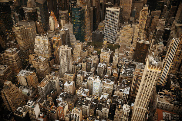 Midtown skyscraper buildings rooftop view in New York City