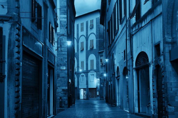 Lucca street view in early morning in Italy