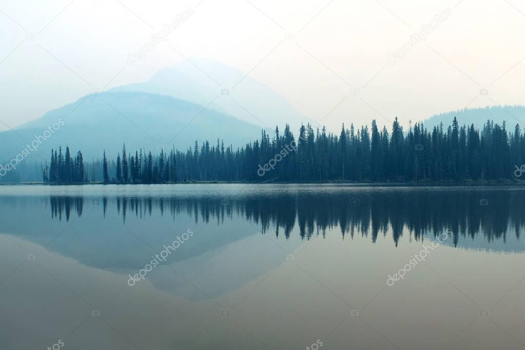 Lake after rain with reflection