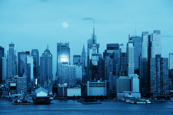 Super Moon over Midtown Manhattan in BW at sunset