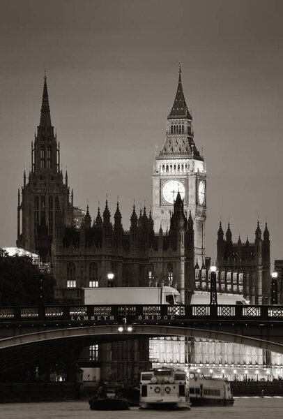 Westminster Palace and bridge over Thames River in London