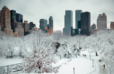 Central Park midtown Manhattan, New York şehir içinde gökdelenler ile kış adlı