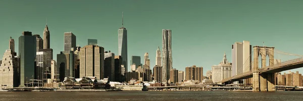 Manhattan Financiële District Met Wolkenkrabbers Brooklyn Bridge — Stockfoto