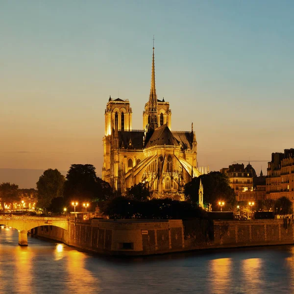 Notre Dame Paris Entardecer Sobre Rio Sena Como Famoso Marco — Fotografia de Stock