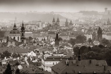 Prag, Çek Cumhuriyeti 'ndeki tarihi binalarla çatısı manzaralı.