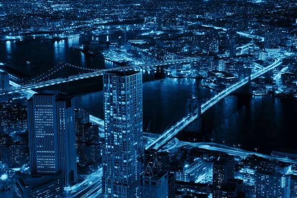 Dakterras Nachtzicht Van New York City Centrum Met Stedelijke Wolkenkrabbers — Stockfoto