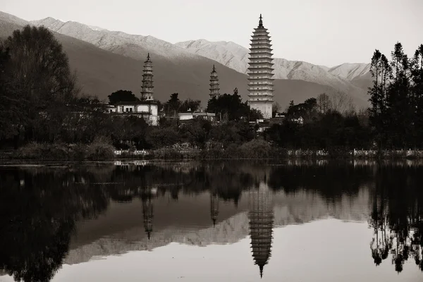 Ancient Pagoda Dali Old Town Lake Reflection Sunrise Yunnan China — Stock Photo, Image