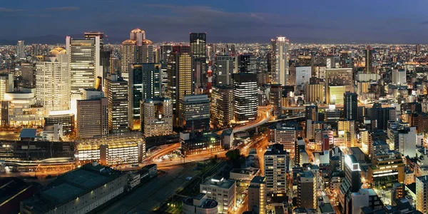 Osaka Ville Urbaine Nuit Vue Panoramique Sur Toit Japon — Photo
