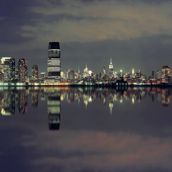Nowym Jorku New Jersey Nocy Architektury Miejskiej Refleksje — Zdjęcie stockowe