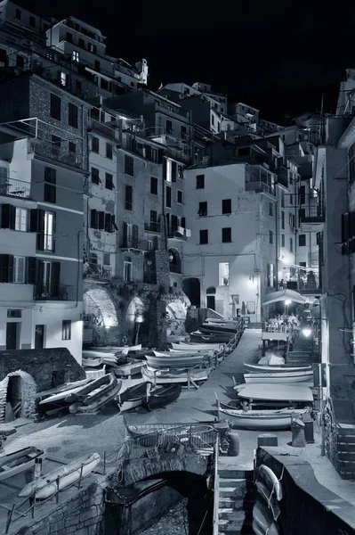 Riomaggiore Uitzicht Het Water Zwart Wit Met Gebouwen Cinque Terre — Stockfoto