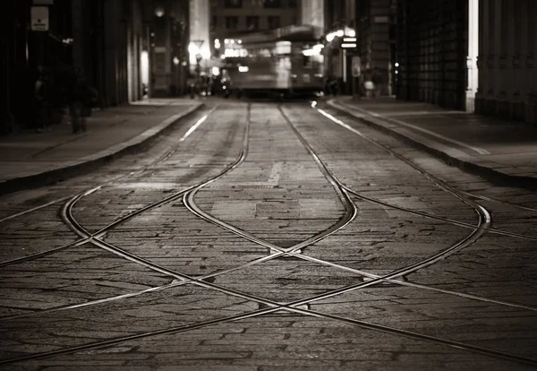 Piste Tramway Dans Rue Milan Italie Nuit — Photo