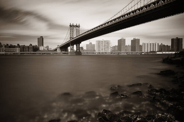 Manhattan Bridge and downtown New York City waterfront