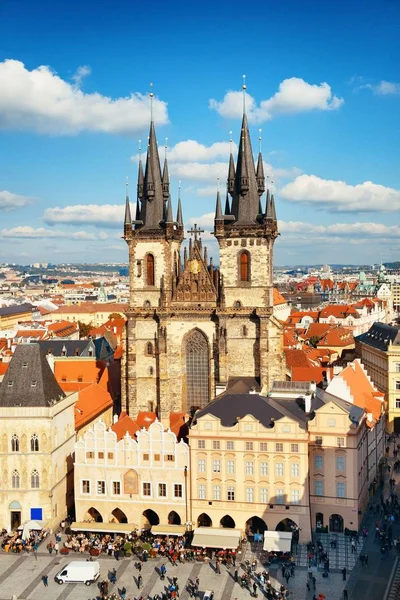 Frauenkirche Vor Und Prager Skyline Auf Dem Dach Der Tschechischen — Stockfoto