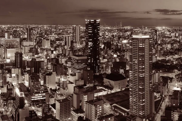 Miejskie Miasto Osaka Nocy Widok Dach Japonia — Zdjęcie stockowe