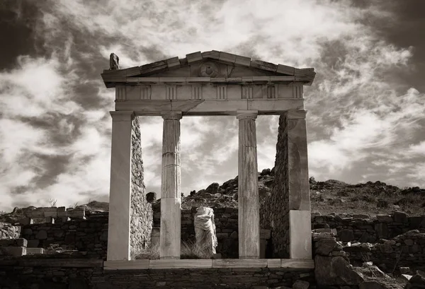 Temple Dans Les Ruines Historiques Île Delos Près Mikonos Grèce — Photo