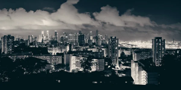 Singapurs Skyline Bei Nacht Mit Städtischen Gebäuden Aus Der Vogelperspektive — Stockfoto