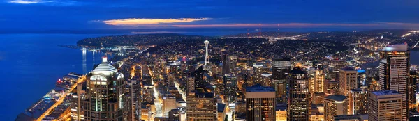 Seattle Střešní Panorama Pohled Městskou Architekturou Noci — Stock fotografie